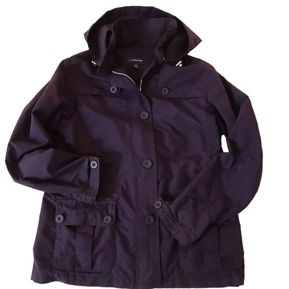 Lands' End Women's Full Zip Button Closure Hooded Rain Jacket Black Small - Picture 12 of 12